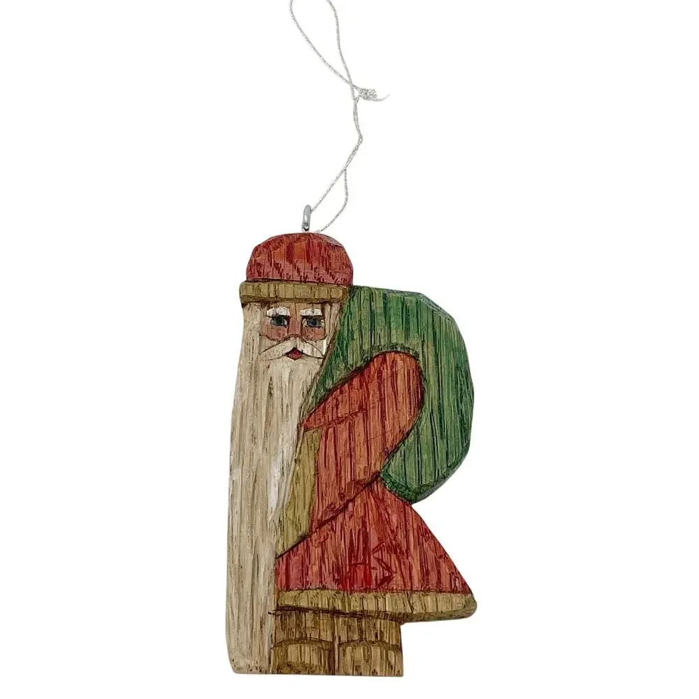 Vintage Handmade Wooden Santa Claus Ornament Primitive Folk Art Old World 4